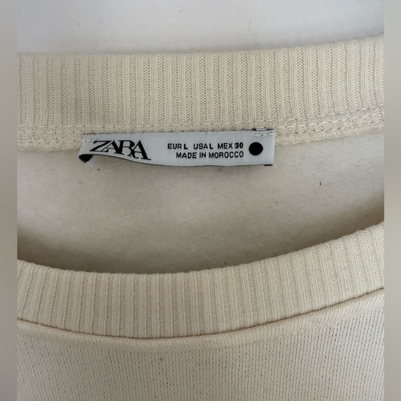 ZARA Women’s Cream Long Sleeve Layered Blouse Graphic Swearshirt - size Large - Picture 7 of 10